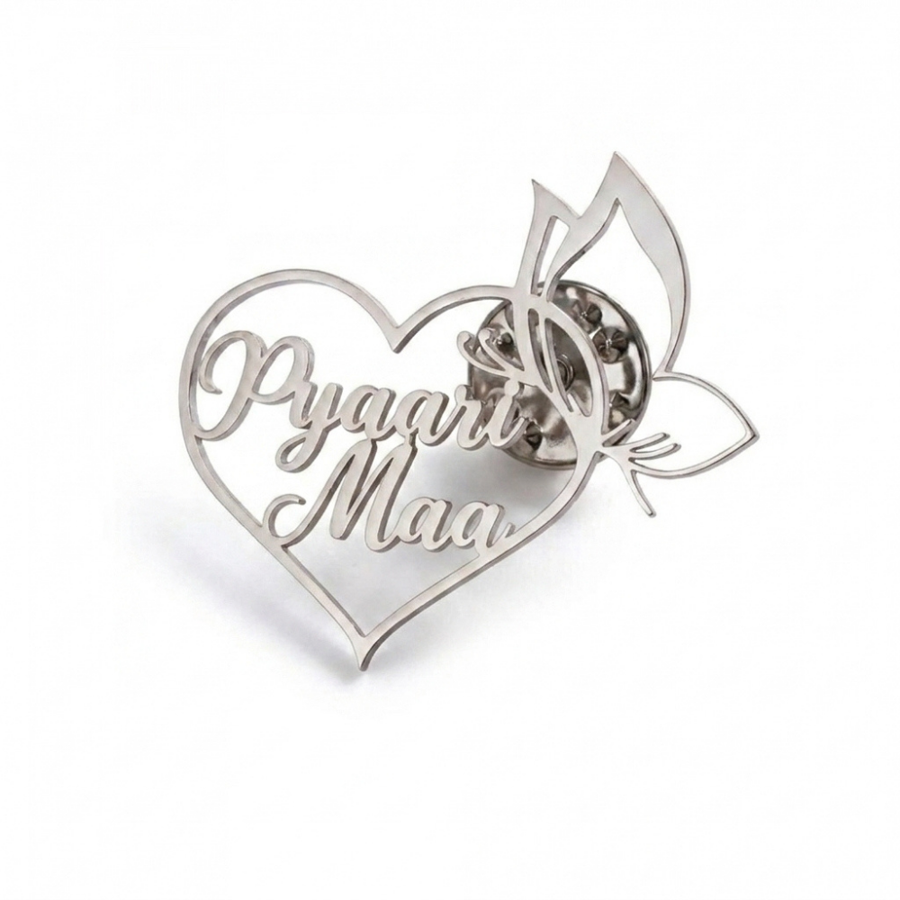 Bazinco Pyaari Maa Heart Brooch – Elegant Mother Love Pin for Saree & Ethnic Wear