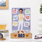 Bazinco Quirky Personalized Bro Photo Stand Caricature | Custom Acrylic Plaque with Wooden Base | Unique Gift for Brother, Birthday & Raksha Bandhan