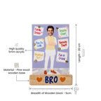 Bazinco Quirky Personalized Bro Photo Stand Caricature | Custom Acrylic Plaque with Wooden Base | Unique Gift for Brother, Birthday & Raksha Bandhan