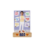 Bazinco Quirky Personalized Bro Photo Stand Caricature | Custom Acrylic Plaque with Wooden Base | Unique Gift for Brother, Birthday & Raksha Bandhan