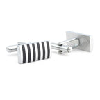 Bazinco Rectangle Black Stripes Cufflinks for Men with Premium Gift Box – Silver Formal Cufflinks for Business, Wedding