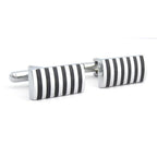 Bazinco Rectangle Black Stripes Cufflinks for Men with Premium Gift Box – Silver Formal Cufflinks for Business, Wedding