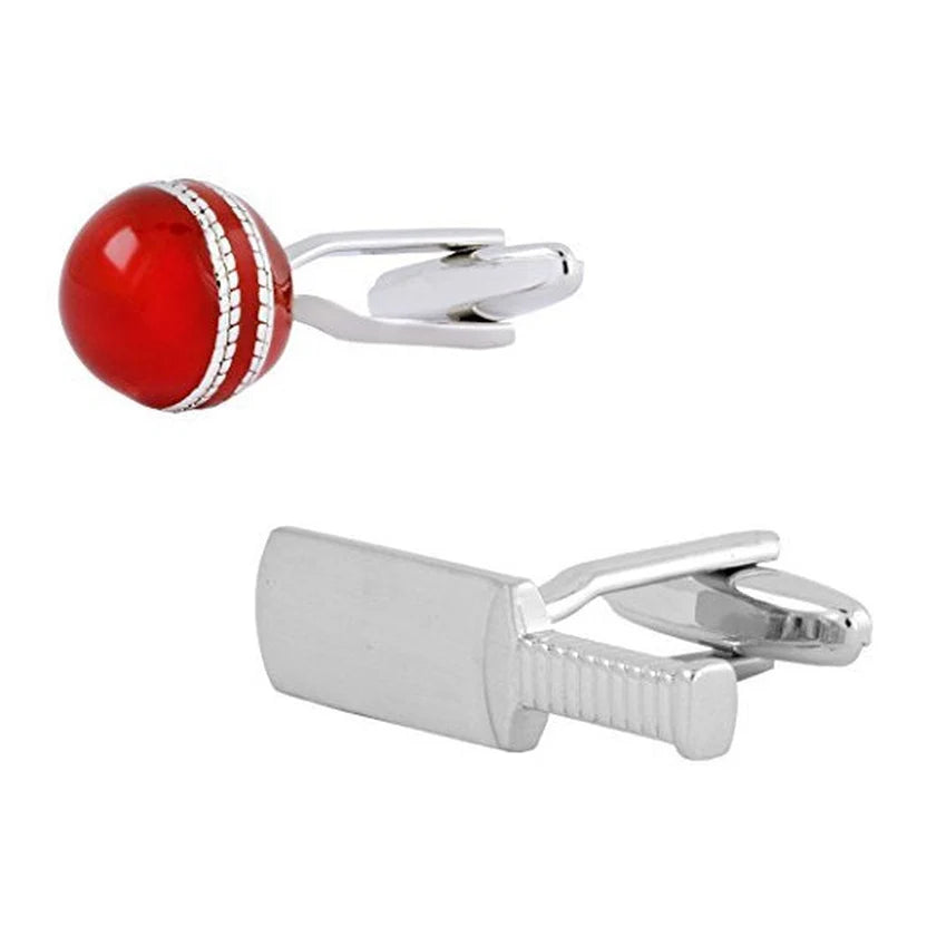 Bazinco Fancy Red Bat Ball Cricket Cufflinks for Men | Sports Cricket Ball & Bat Shirt Cufflinks | Premium Wedding, Party & Gift Accessories