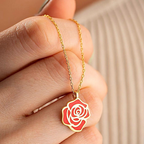 Red Rose Enamel Gold Necklace | Stylish Floral Pendant Gift for Her – Bazinco