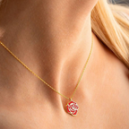 Red Rose Enamel Gold Necklace | Stylish Floral Pendant Gift for Her – Bazinco