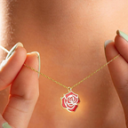 Red Rose Enamel Gold Necklace | Stylish Floral Pendant Gift for Her – Bazinco
