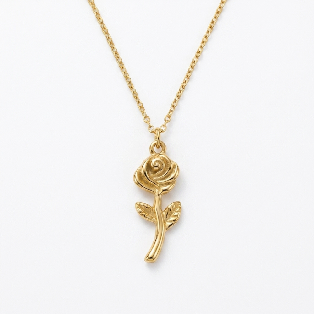 Bazinco Rose Flower Pendant Necklace | Premium Rose Gold Plated Floral Jewelry for Women & Girls