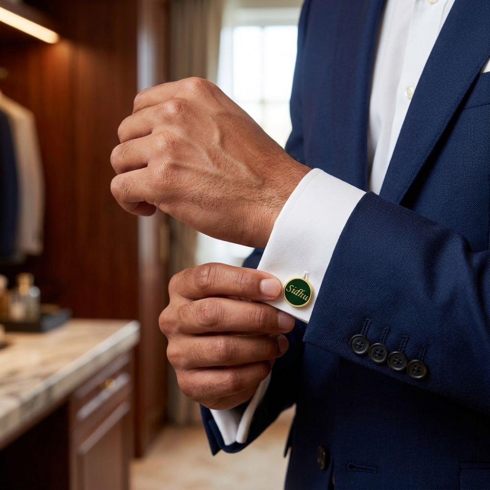 Bazinco Personalized Round Enamel Name Cufflinks – Custom Name Cufflinks for Men