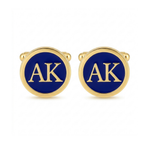 Bazinco Monogram Cufflinks for Men – Round Blue Enamel Initial Cufflinks for Shirt & Suit Accessories