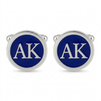 Bazinco Monogram Cufflinks for Men – Round Blue Enamel Initial Cufflinks for Shirt & Suit Accessories