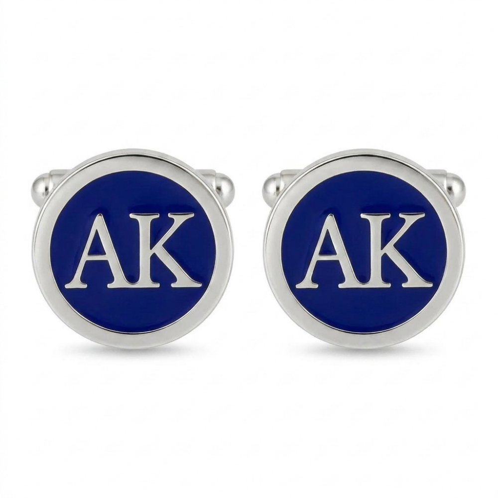 Bazinco Monogram Cufflinks for Men – Round Blue Enamel Initial Cufflinks for Shirt & Suit Accessories