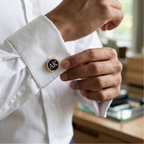 Bazinco Monogram Cufflinks for Men – Round Blue Enamel Initial Cufflinks for Shirt & Suit Accessories