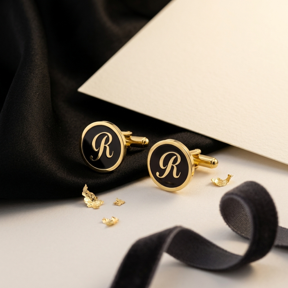 Bazinco Personalized Script Letter Cufflinks – Premium Round Monogram Cufflinks for Men Formal Wear