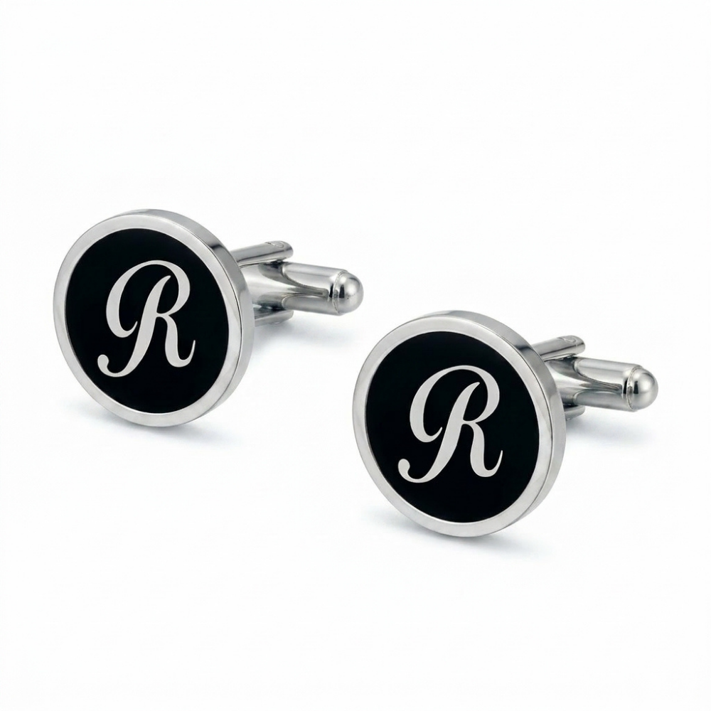 Bazinco Personalized Script Letter Cufflinks – Premium Round Monogram Cufflinks for Men Formal Wear