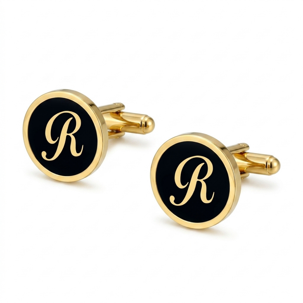 Bazinco Personalized Script Letter Cufflinks – Premium Round Monogram Cufflinks for Men Formal Wear