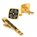 Bazinco Royal Baroque Rose Gold Cufflink & Tie Clip Set for Men