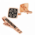 Bazinco Royal Baroque Rose Gold Cufflink & Tie Clip Set for Men