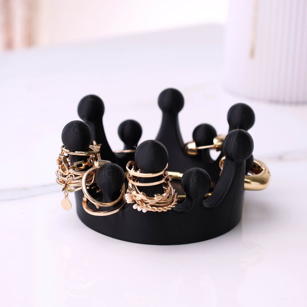Bazinco Royal Crown Jewelry Organizer – Elegant Ring Holder Display Stand for Vanity & Dressing Table
