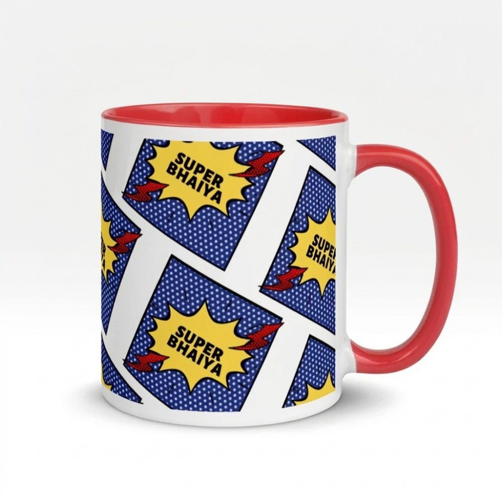 Bazinco Super Bhaiya Coffee Mug - Comic Pop Art Superhero Theme White Ceramic Cup - Rakhi Birthday Gift for Brother or Bhai