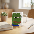 Bazinco Sad Frog Meme Ceramic Coffee Mug | Funny Meme Tea Cup | Premium Printed Ceramic Mug for Coffee, Tea & Office Desk | Gift for Friends, Gamers & Meme Lovers | 325 ml