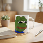 Bazinco Sad Frog Meme Ceramic Coffee Mug | Funny Meme Tea Cup | Premium Printed Ceramic Mug for Coffee, Tea & Office Desk | Gift for Friends, Gamers & Meme Lovers | 325 ml