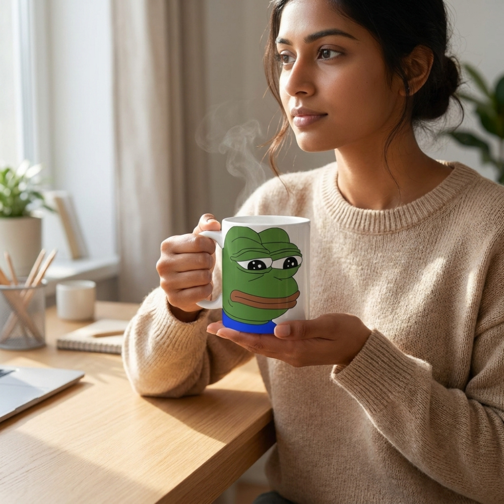 Bazinco Sad Frog Meme Ceramic Coffee Mug | Funny Meme Tea Cup | Premium Printed Ceramic Mug for Coffee, Tea & Office Desk | Gift for Friends, Gamers & Meme Lovers | 325 ml