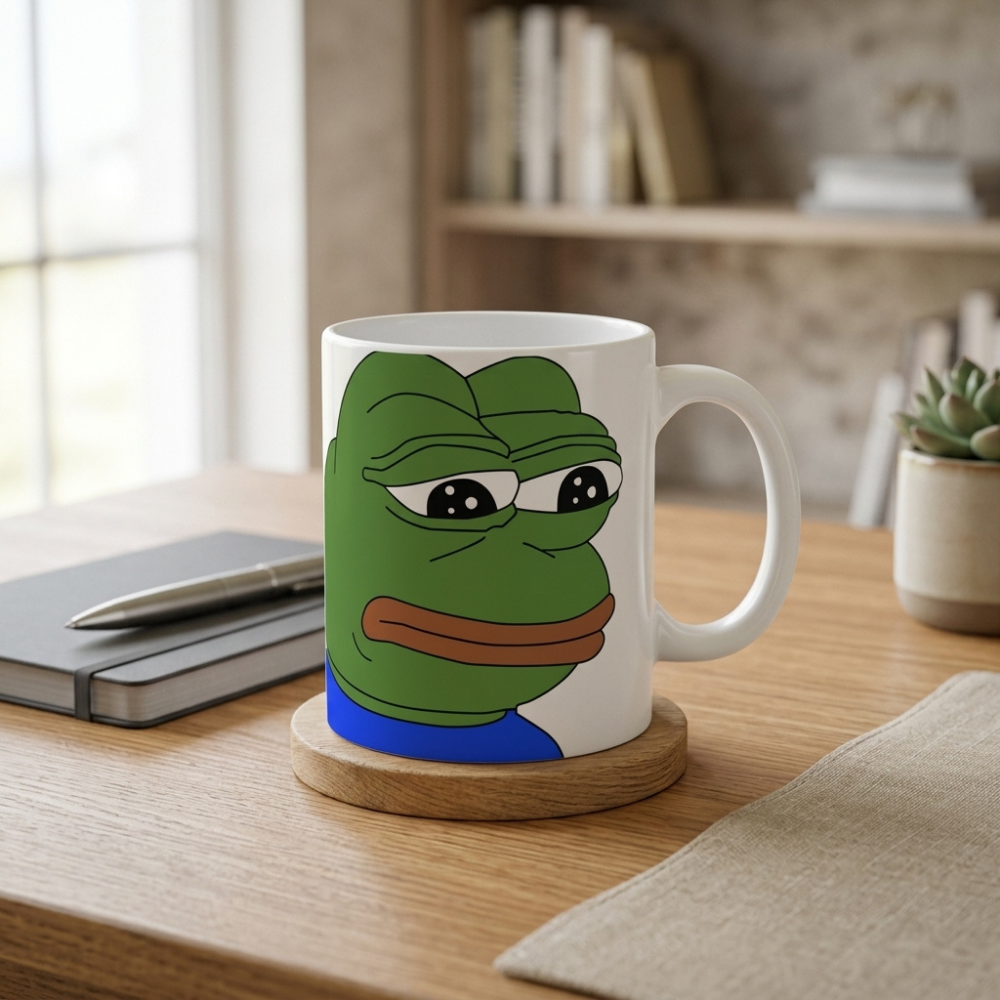 Bazinco Sad Frog Meme Ceramic Coffee Mug | Funny Meme Tea Cup | Premium Printed Ceramic Mug for Coffee, Tea & Office Desk | Gift for Friends, Gamers & Meme Lovers | 325 ml