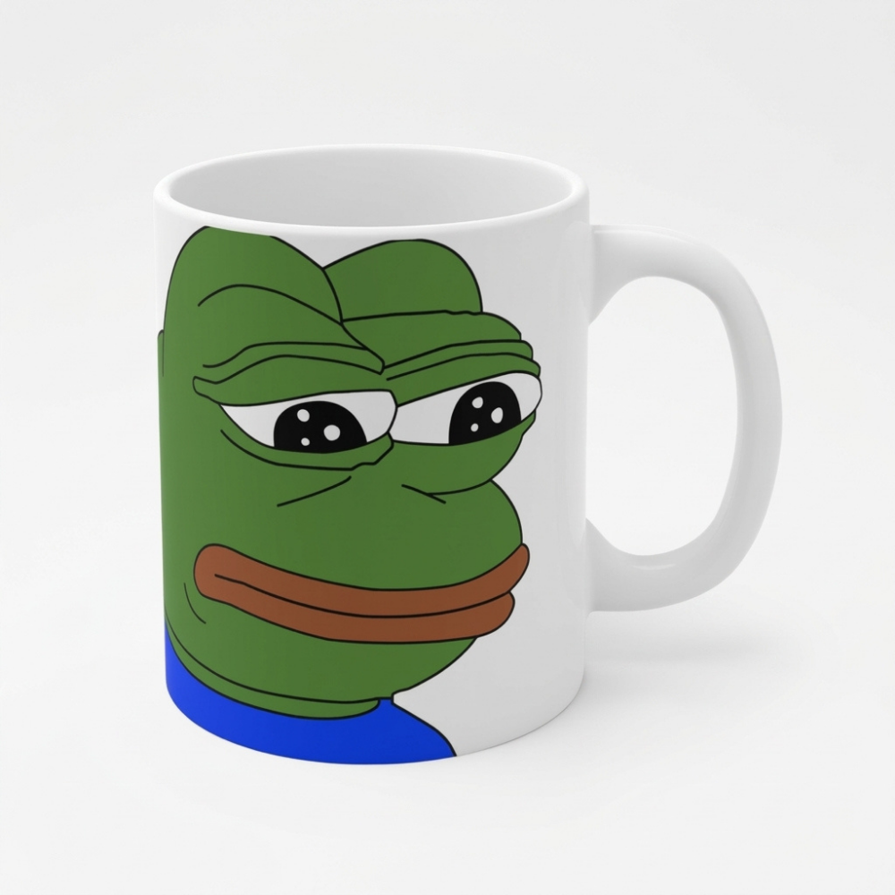Bazinco Sad Frog Meme Ceramic Coffee Mug | Funny Meme Tea Cup | Premium Printed Ceramic Mug for Coffee, Tea & Office Desk | Gift for Friends, Gamers & Meme Lovers | 325 ml
