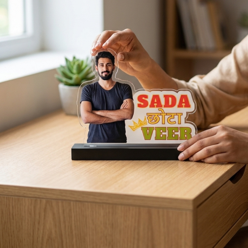 Bazinco Sada Chhota Veer Personalized Photo Stand | Custom Brother Photo Stand | Personalized Acrylic Table Top Standee | Raksha Bandhan Gift for Younger Brother | Birthday Gift