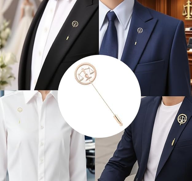 Bazinco Scales of Justice Lapel Pin – Custom Monogram Chain Brooch for Men