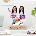 Bazinco Shopping Divas Personalized Caricature | Custom Acrylic Plaque with Wooden Base | Stylish Best Friend Gift for Girls, Sisters & Shopping Lovers