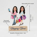 Bazinco Shopping Divas Personalized Caricature | Custom Acrylic Plaque with Wooden Base | Stylish Best Friend Gift for Girls, Sisters & Shopping Lovers