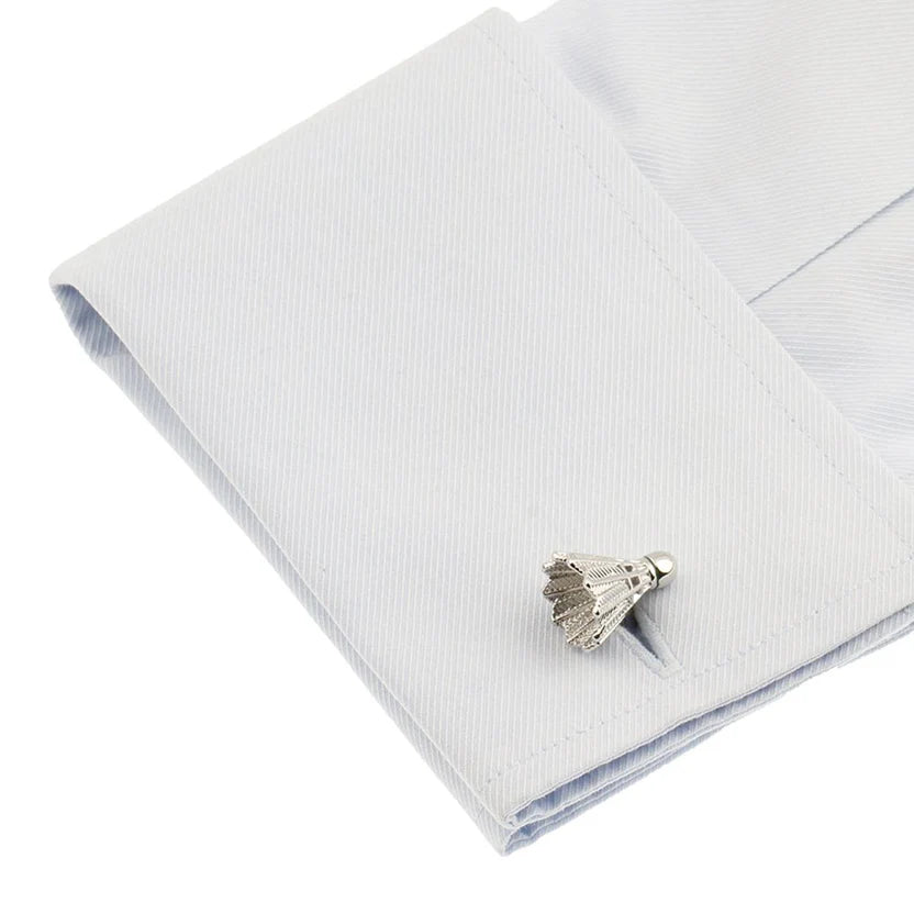 Bazinco Shuttlecock Badminton Silver Cufflinks for Men – Premium Sports Theme Formal Shirt Cuff Links for Wedding, Office & Badminton Lovers