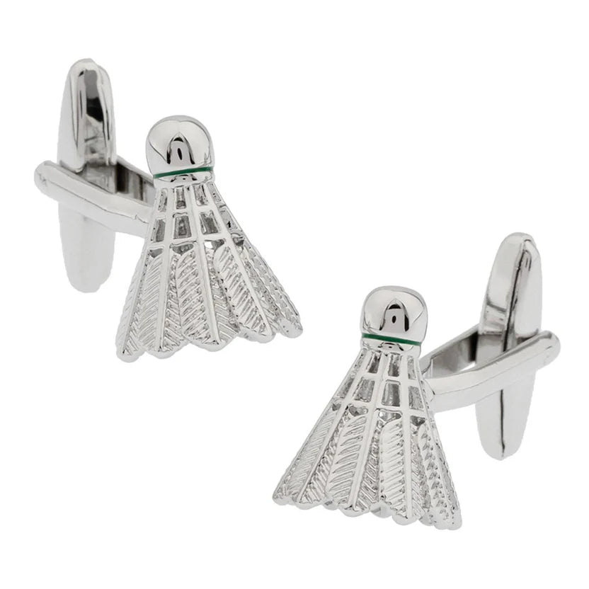 Bazinco Shuttlecock Badminton Silver Cufflinks for Men – Premium Sports Theme Formal Shirt Cuff Links for Wedding, Office & Badminton Lovers