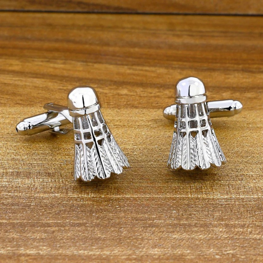 Bazinco Shuttlecock Badminton Silver Cufflinks for Men – Premium Sports Theme Formal Shirt Cuff Links for Wedding, Office & Badminton Lovers