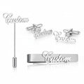 Bazinco Personalized Signature Cufflinks & Tie Clip Set – Custom Name Formal Accessories