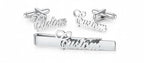 Bazinco Personalized Signature Cufflinks & Tie Clip Set – Custom Name Formal Accessories
