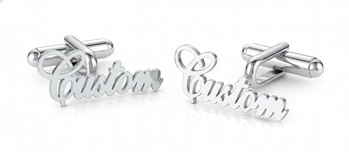 Bazinco Personalized Signature Cufflinks & Tie Clip Set – Custom Name Formal Accessories