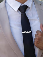 Bazinco Personalized Signature Cufflinks & Tie Clip Set – Custom Name Formal Accessories