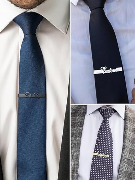 Bazinco Personalized Signature Name Cufflinks Combo Set | Custom Gold Tie Clip, Brooch & Formal Accessories for Men