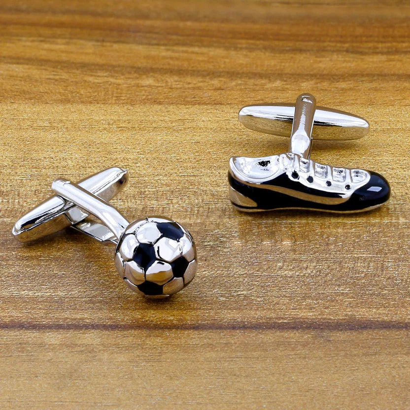 Bazinco Silver Soccer Football Shoe Cufflinks for Men | Football & Boot Designer Shirt Cufflinks | Premium Sports Accessories