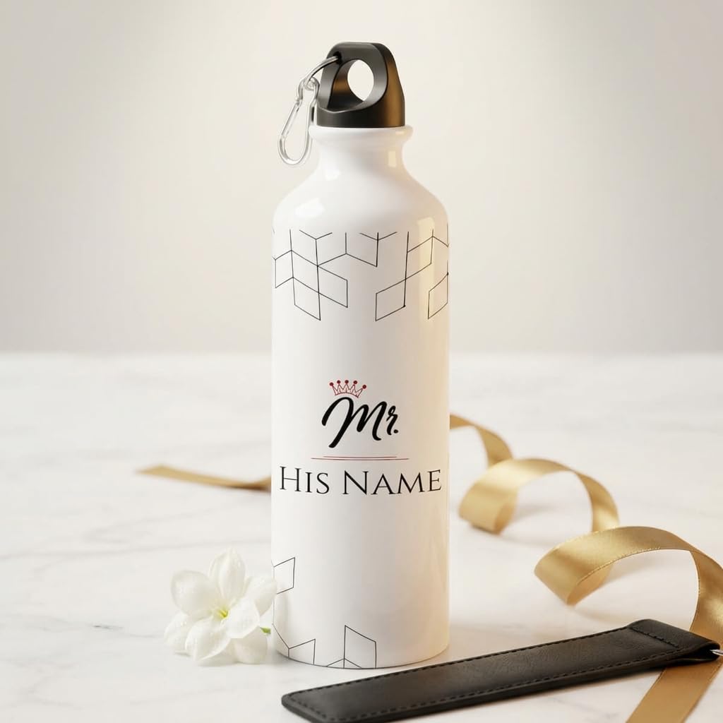 Bazinco Personalized Water Bottle for Men | Custom Name Sipper Bottle with Mr Crown Design | Stylish Reusable Water Bottle Gift