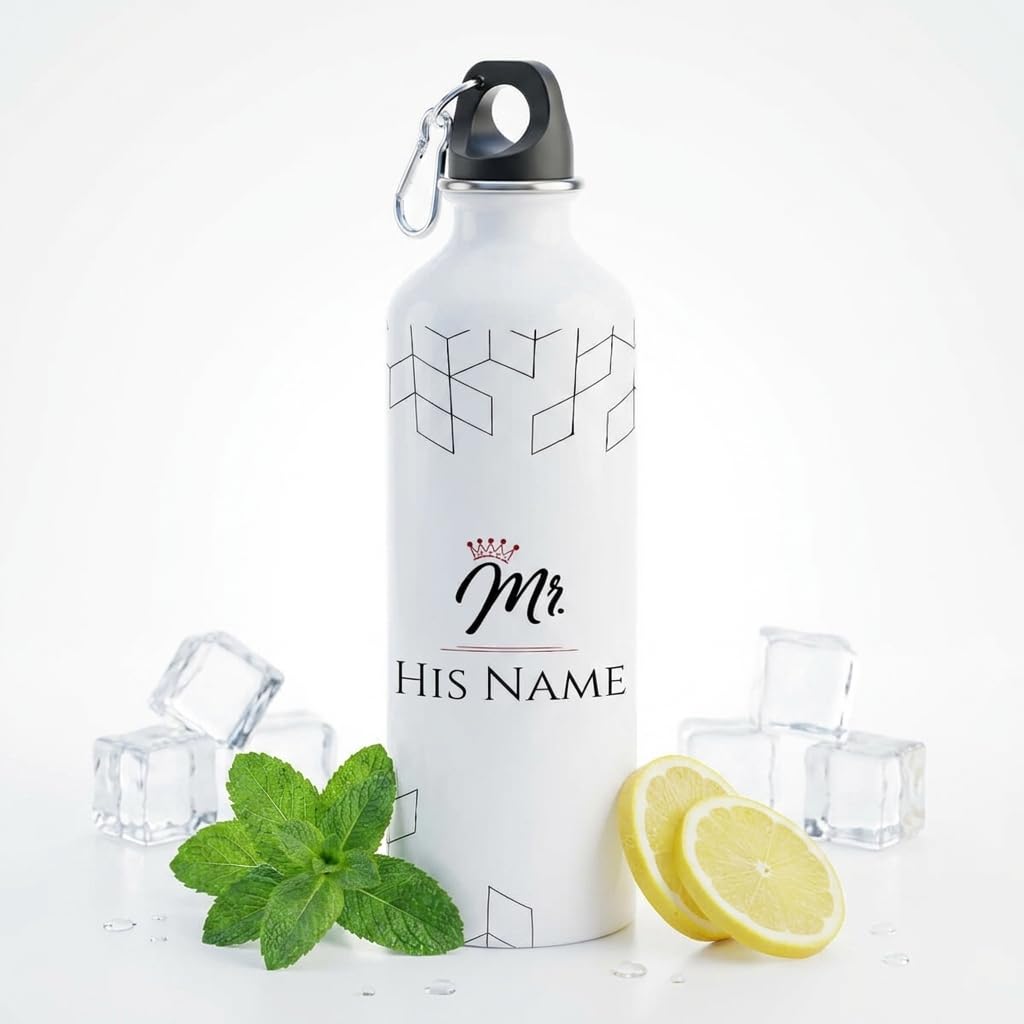 Bazinco Personalized Water Bottle for Men | Custom Name Sipper Bottle with Mr Crown Design | Stylish Reusable Water Bottle Gift