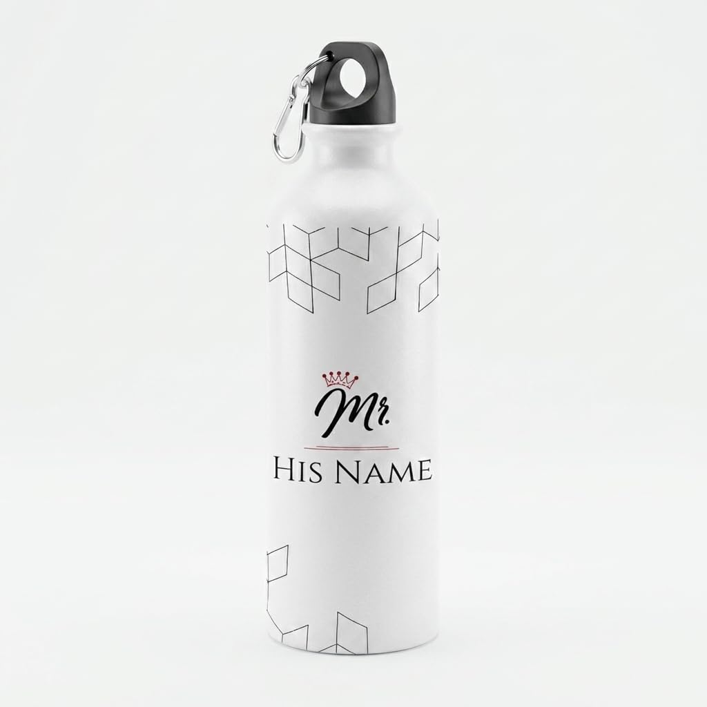Bazinco Personalized Water Bottle for Men | Custom Name Sipper Bottle with Mr Crown Design | Stylish Reusable Water Bottle Gift