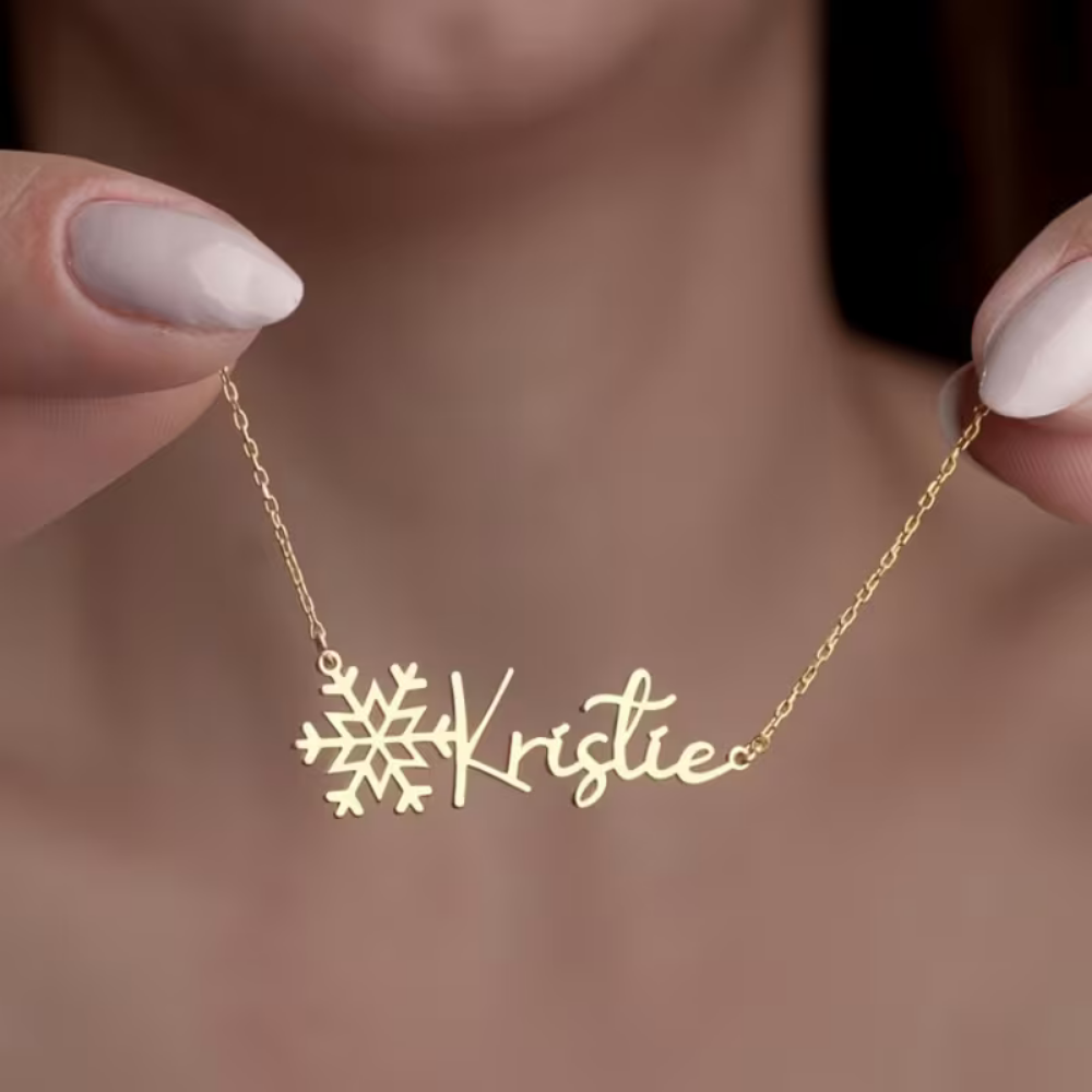 Snowflake Name Necklace Personalized | Minimalist Custom Name Jewelry – Bazinco