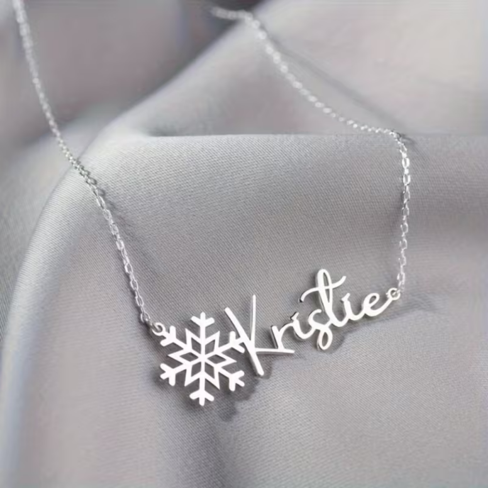 Snowflake Name Necklace Personalized | Minimalist Custom Name Jewelry – Bazinco