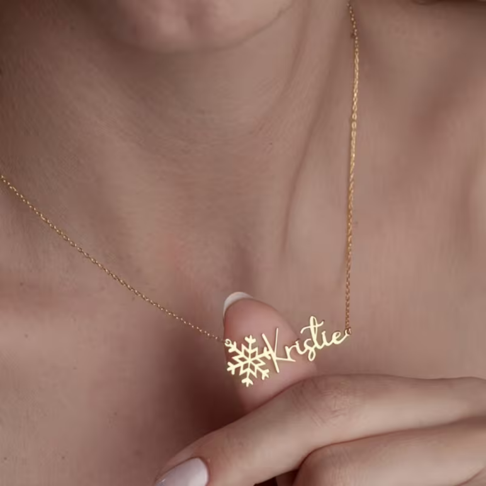 Snowflake Name Necklace Personalized | Minimalist Custom Name Jewelry – Bazinco