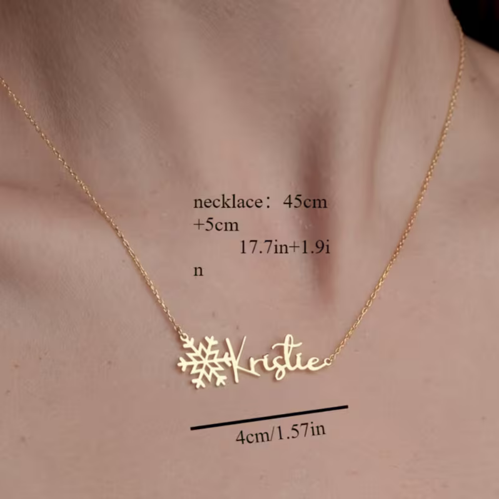 Snowflake Name Necklace Personalized | Minimalist Custom Name Jewelry – Bazinco