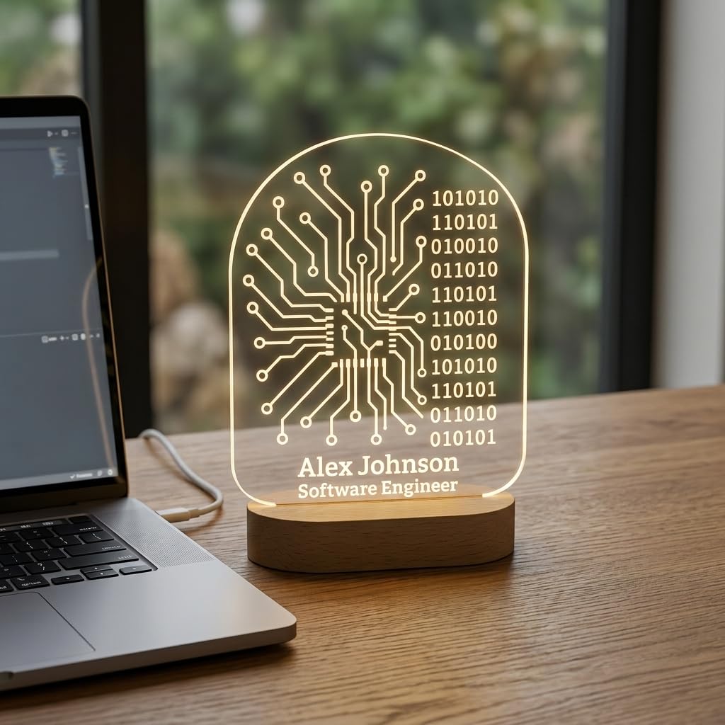 Bazinco Personalized Circuit Board LED Name Lamp | Custom Acrylic Desk Light with Name & Profession for Software Engineer, Programmer & Tech Professional