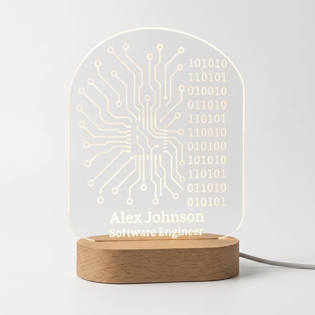 Bazinco Personalized Circuit Board LED Name Lamp | Custom Acrylic Desk Light with Name & Profession for Software Engineer, Programmer & Tech Professional